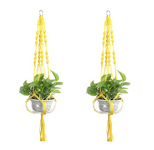 Set of 2 Macrame Plant Hanger Nylon Rope Wall Hanging Planter Basket for Indoor Outdoor Flower Pot Plant Holder Wall Art Vintage-Inspired Home Decor, with Metal Ring 4 Legs 39 inch (Yellow) - color: Yellow