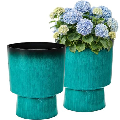 16.8" Planters for Outdoor Plants, Large Urn Flower pots S/2 - color: 16.8"-teal Glazed & Black Rim