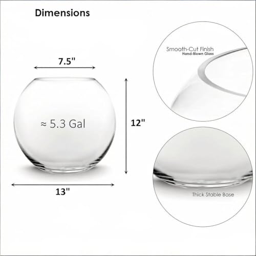 CYS EXCEL Large Glass Bubble Bowl (H-12 W-13, Approx. 5.3 Gal.) Round Bowl Terrarium Globe Flower Vase Centerpiece for Weddings Events Arrangements - size: H-12" W-13"