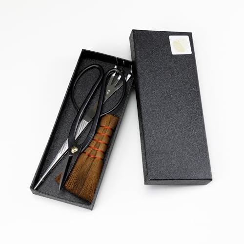 Wazakura Japanese Bonsai Garden 3PCS Tool Starter Kit, Made in Japan, Ashinaga Bonsai Scissors, Stainless Tweezers with Rake, Chinese Broom. Beginner Set with Shears, Tweezers and Soil Brush