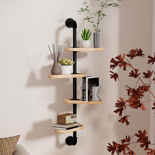Rotating Window Plant Shelves for Optimal Plant Light Exposur 4-Tier Wooden Hanging Plant Shelf 15.7 Inches Flower Pot Organizer for Indoor Balcony Bedroom Bathroom Home Decoration