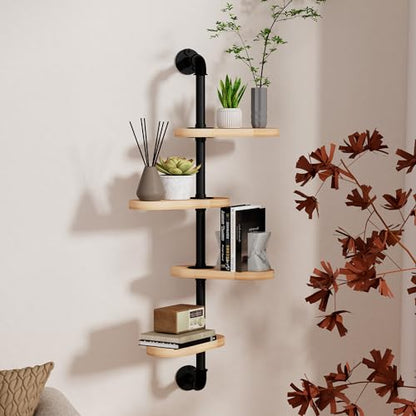 Rotating Window Plant Shelves for Optimal Plant Light Exposur 4-Tier Wooden Hanging Plant Shelf 15.7 Inches Flower Pot Organizer for Indoor Balcony Bedroom Bathroom Home Decoration