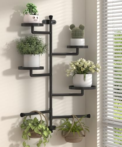 4-Tier Window Plant Shelves, 160° Rotating Indoor Wall Mounted Plant Holder Shelf for Haning Multiple Plants, Floating Window Sill Plants Stand for Home Decor, Gift for Plant Lovers, Black