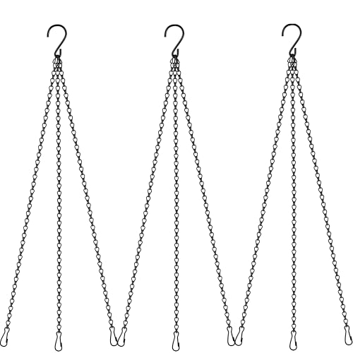 3 Pack,16 Inch Hanging Baskets Chain,Black Hanging Chain with 3 Hooks Flower Pot Chain Replacement Plant Hangers for Bird Feeders,Planters Wind Chimes and Decorative