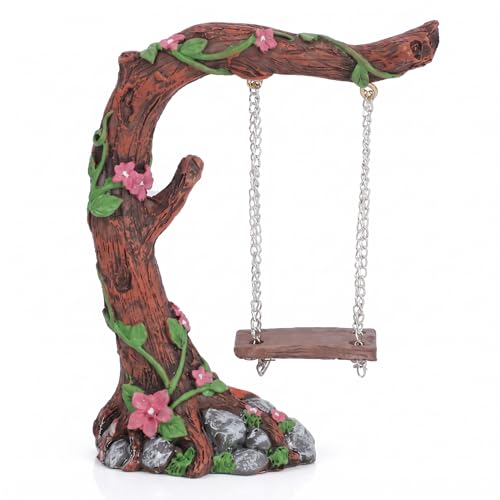 Miniature Fairy Garden Swing, Flower Tree Swing Figurine, Handmade Resin Swing for Micro Landscape Courtyard Garden Outdoor Display Decor, Dollhouse Decorative Mini Furniture (Swing A) - color: Swing a