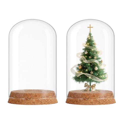2 PCS Glass Dome Bell Jar with Cork Base (3.15x4.73 Inch) - size: 3.15x4.73inch