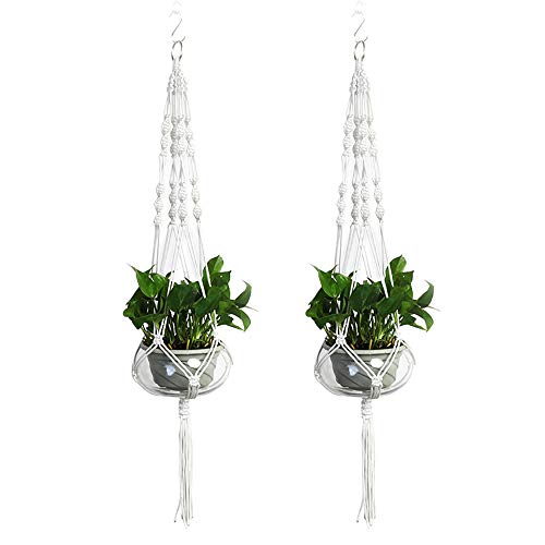 Vpang 2 Pack Macrame Plant Hanger, Outdoor Indoor Hanging Planter Basket Flower Pot Holder Nylon Rope Home Decor 41 Inch (White) - color: White