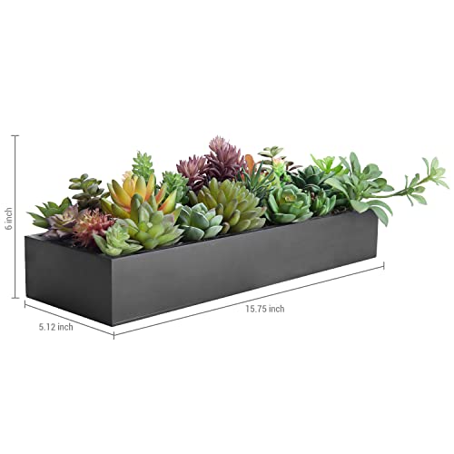 MyGift 15.75 Inch Faux Succulent PlantsArrangement in Black Wood Planter - color: Sleek Black Wood