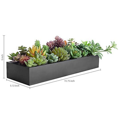 MyGift 15.75 Inch Faux Succulent PlantsArrangement in Black Wood Planter - color: Sleek Black Wood