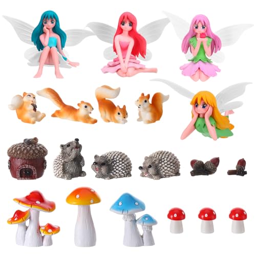 20Pcs Fairy Garden Accessories, Fairies Miniature Ornaments - color: Pink+yellow+blue