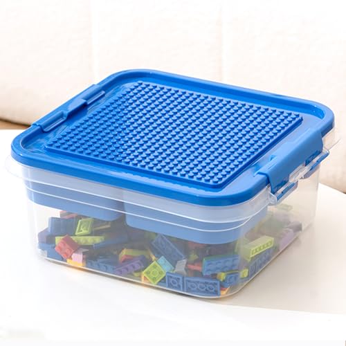 Storage Organizer Bins for Lego, Building Blocks Storage with Building Baseplate Lid, Storage Containers for Building Brick Storage Plastic Stackable Organizer Bin - color: Blue