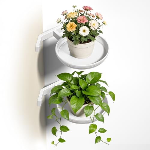 BXF Floating Plant Shelves for Wall Set of 2, Heavy Duty Matte White Corner Wall Planters for Indoor Plants, Minimalist Round Corner Shelf with Safety Guardrail, Rust-Proof Hanging Plant Holder - color: White, size: 2 Pack