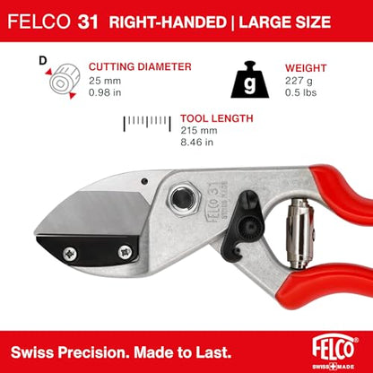 Felco F31 Pruning Shears – 8.3" Garden Clippers with Anvil Blade for Dry & Hard Wood | Hand Pruner for Gardening | Garden Tool Cutter with Aluminum Handle, Alloy Steel Blade, High-Torque Cutting Power - size: F31 Large Anvil