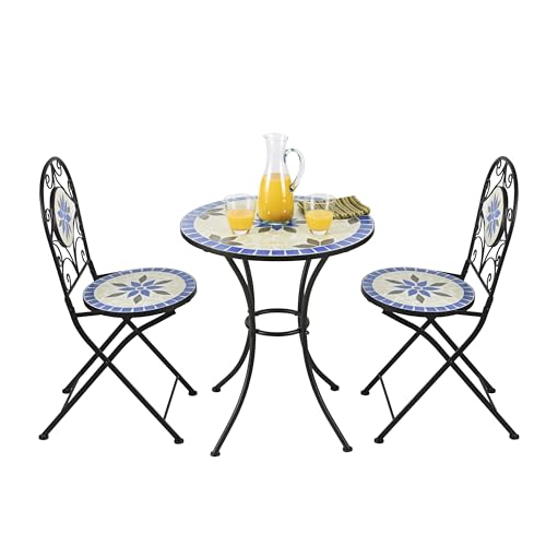 Alpine Corporation Blue and Beige Mosaic Bistro Set, 3-Piece - color: Mosaic Blue