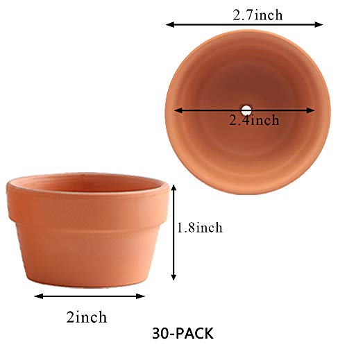 Yishang 2.7 Inch Shallow Terracotta pots,Small Hand Craft Nursery Plant Pot,Mini Clay Cactus/Succulent/herb Container with Drain Hole for Seeding - Set of 30 - size: 2.7 inches