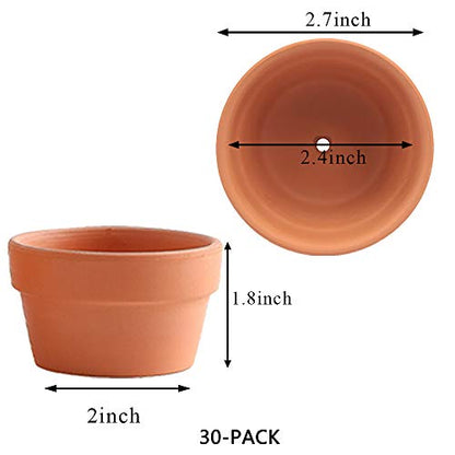Yishang 2.7 Inch Shallow Terracotta pots,Small Hand Craft Nursery Plant Pot,Mini Clay Cactus/Succulent/herb Container with Drain Hole for Seeding - Set of 30 - size: 2.7 inches