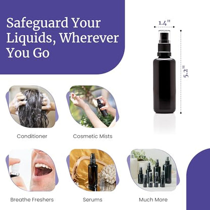 Infinity Jars 50 Ml (1.7 fl oz) Black Ultraviolet Glass Fine Mist Spray Bottle Cleaning Products Refillable Containers Homemade Perfume Blends Room, Sprays Bath Beauty Hair, Screw Top Bottles - size: 50 ML