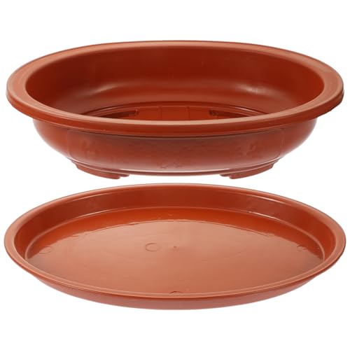 DOITOOL Bonsai Training Pots with Drainage Tray, 17 Inch Oval Bonsai Planter Pot Plastic Plants Growing Tree s Flower for Indoor Outdoor Garden Yard - 17.3 x 13.3 x 4.1 inch