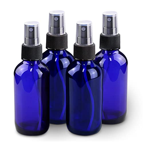 Mini Glass Spray Bottles 2 oz, Empty with Funnel Dropper, Fine Mist for Hair, Travel, Plants, Cleaning Solutions and Skin Care (4 Pack Blue) - color: Blue, size: 2 Ounce (Pack of 4)