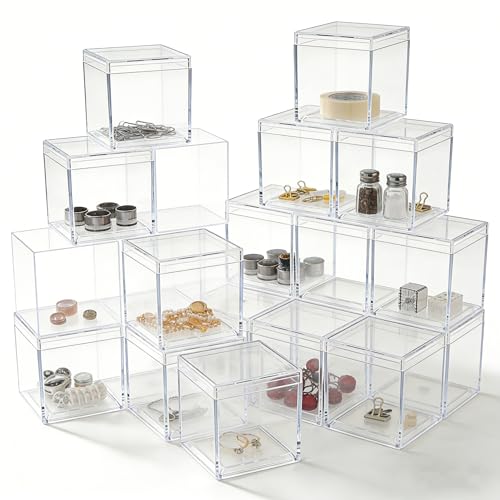 KissYou Acrylic Candy Boxes Graduation Clear Display Boxes with Lid Acrylic Square Cube 4 Pieces Display Case Transparent Jewelry Storage Box Party Decorative Boxes - size: 1.3 x 1.3 x 1.3 Inch, style: 24 Pack