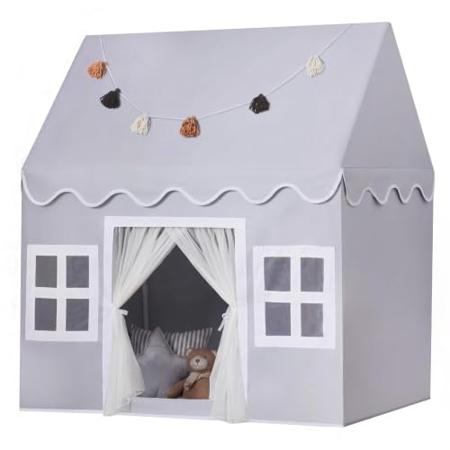 Kids Play Tent Indoor: with Mat, Tassel Garland - Large Gray Kids Tent Indoor Playhouse for Kids Toys for Boy Girl Birthday Gift - color: All-gray, size: Large