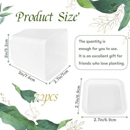 OJYUDD 72 Pcs 3 Inch White Square Plastic Pots with Saucer,White Plastic Plant Seedling Pots,Seedling Nursery Pots Indoor Outdoor for Succulents/Plant,Garden,Office and Balcony Decor - size: 72 Pack White