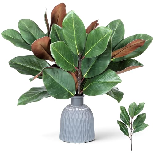 SHENLIU 6 Pcs Magnolia Artificial Leaves Branches, 18 Inch | Green Artificial Leaves Stems 3D Magnolia Pick Faux Stems for Home Indoor Outdoor Party Office Table Centerpieces Decor