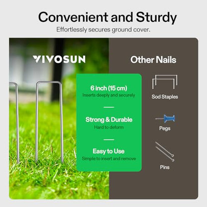 VIVOSUN 6 Inch 50-Pack Garden Stakes, Galvanized Steel Landscape Stapes 11 Gauge U-Shaped Pins for Weed Barrier Fabric, Ground Cover, Soaker Hose, Irrigation Tubing, Holding Fence - size: 50 PCS