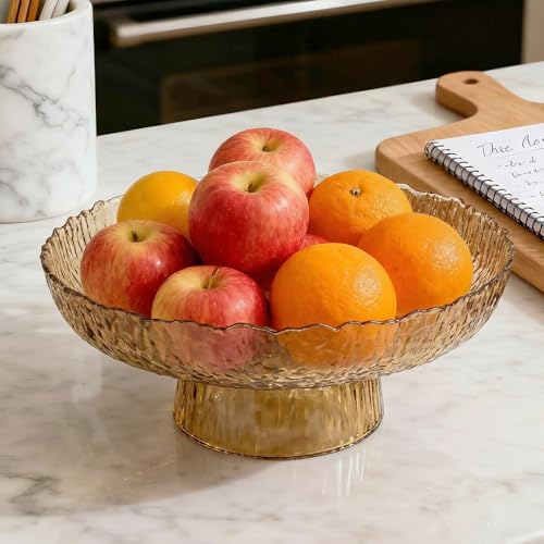 Large Glass Fruit Bowl for Kitchen Counter Decorative Centerpiece Bowl for Table Home Déco, Amber Hammered - color: Amber, style: Hammered