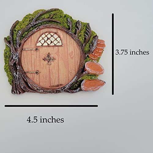 Fairy Garden Door, Resin Miniature 4-inch Round Faux Door for Trees, Gardens, and Terrariums with Moss and Mushroom Accents