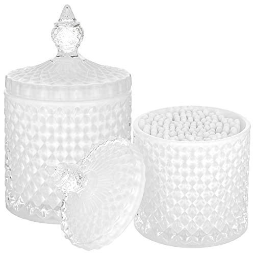2 Pack Qtip Holder Apothecary Jars with Lid, Thick Glass, White - color: White, size: 10 oz (2 pack)