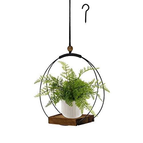 Hanging Planter for Indoor Plants, Black Plant Hanger Indoor with Sturdy Wood Base, Modern Boho Macrame Plant Hanger for 3-5.5 Inch Pot, Hanging Wall Ceiling Window Home Decor (Pots Not Included)