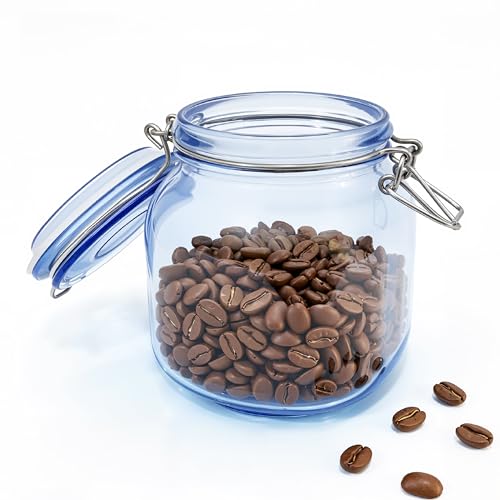 Blue Glass Airtight Storage Jar with Lid, 34oz (1000ml) Kitchen Canister for Coffee Beans, Flour, Sugar, Tea & Pantry Storage, Decorative Glass Container for Countertop Organization - color: Blue 34oz