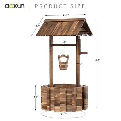 Aoxun 22" Wooden Wishing Well Planters with Hanging Bucket | Garden Helper, Rustic Garden Decor for Outside, Yard, and Patio, Upgrade Reinforced Base, Brown - size: 22" w/ Reinforced Rod