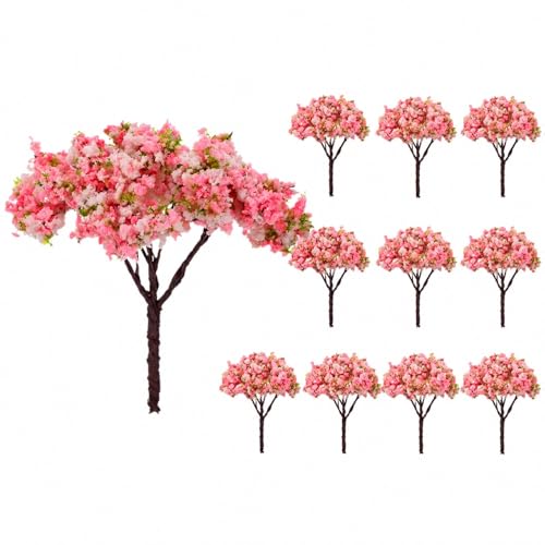 LOGOFUN 10PCS Mini Cherry Blossom Trees Pink Landscape Decor