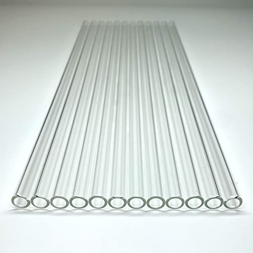 Glass Tubes 12 Piece, Reusable Glass Straws 12 Inch Long, OD 10 mm, Thickness 1.5 mm, Industrial Borosilicate Glass Tubing for Tall Cups (10mm-12IN-Clear)