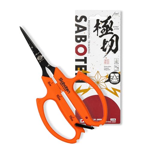 Saboten Japanese Harvesting Shears, Magnetic Springless, Fine-Tip Angled Blade, Fluorine-Coated Steel, Non-Slip Grip, Safety Lock, Made in Japan (Orange) - color: Orange