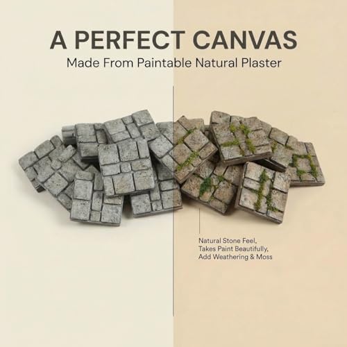 Dollhouse Miniature Paving Stones, Tiles for Modeling | Set of 50 pcs for Fairy Gardens and Tabletop Terrain, REDUCIO! - color: Weathered Stone