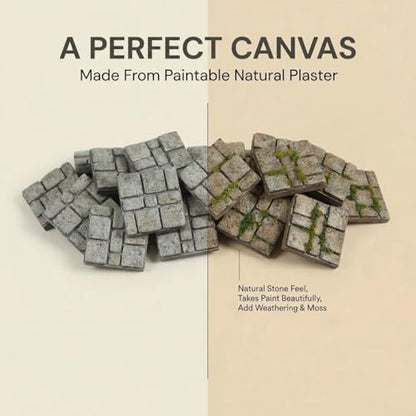 Dollhouse Miniature Paving Stones, Tiles for Modeling | Set of 50 pcs for Fairy Gardens and Tabletop Terrain, REDUCIO! - color: Weathered Stone