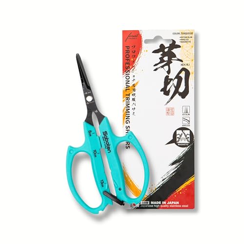 Saboten Japanese Harvesting Shears, Magnetic Springless, Fine-Tip Angled Blade, Fluorine-Coated Steel, Non-Slip Grip, Safety Lock, Made in Japan (Turquoise) - color: Turquoise
