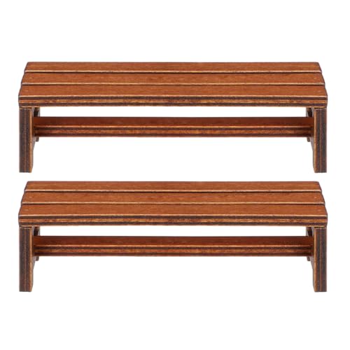 Homoyoyo 2pcs Mini Wooden Bench for Dollhouse Scale, Miniature Wood Bench Display Stand, Wooden Rustic Furniture for Product Photography Props, Fairy Garden, DIY Mini Scene Decor, Brown