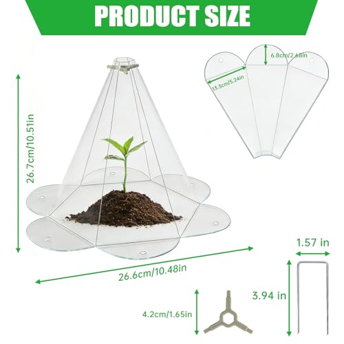 Yhtpouqe 20 Pack Garden Cloches for Plants, Larger Plant Covers Freeze Protection with 40 Ground Securing Pegs, Plant Protectors from Animals for Vegetable, Flower Seedlings, 10.51" H X 10.48" D