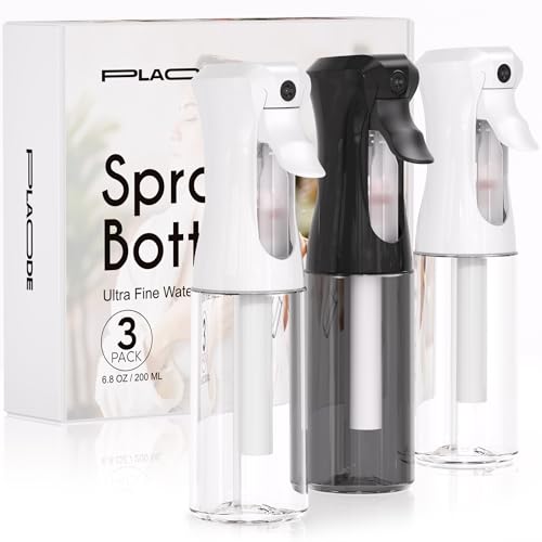 3 Pack Continuous Spray Bottle for Hair, 6.8 OZ Ultra Fine Mister Sprayer | Refillable for Hairstyling, Barbers, Salons, Household Cleaning, Watering Plants, Pet Care, Ironing & Essential Oil Scents - color: Black White White, size: (3-Pack)-6.8 Oz