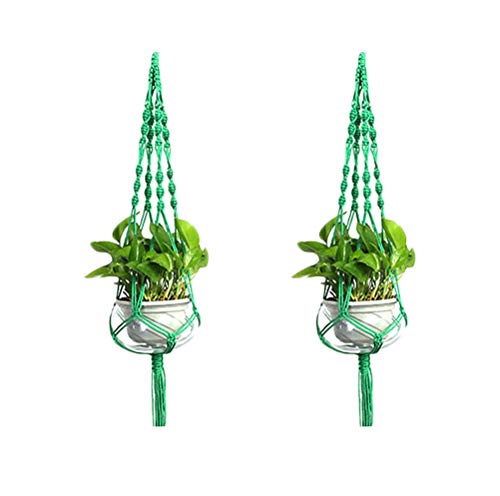 Set of 2 Macrame Plant Hanger Nylon Rope Wall Hanging Planter Basket for Indoor Outdoor Flower Pot Plant Holder Wall Art Vintage-Inspired Home Decor, with Metal Ring 4 Legs 39 inch (Green) - color: Green
