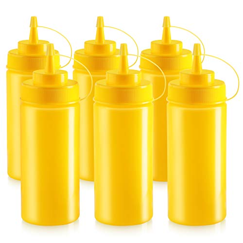 New Star Foodservice 26528 Plastic Squeeze Bottles with Cap and Scale, Wide Mouth, 16 oz, Yellow, Pack of 6 - color: Yellow, size: 16 Ounces