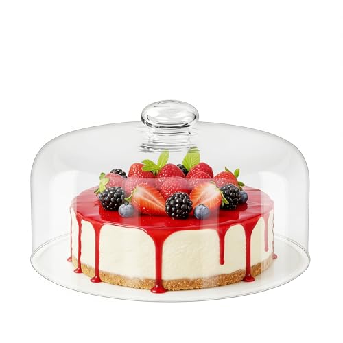 9.6 x 6.6 Inch Glass Cake Dome, Clear Cloche Lid | Handmade look, Sturdy build, Stand topper, Dessert display, Pastry serving, Charcuterie board, Centerpiece decor
