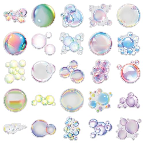 50Pcs Bubble Stickers, Waterproof PET 3D Holographic Bubble Stickers for Kids Teens Adults, Cute Iridescent Soap Bubble Decals for Water Bottles Laptops, Scrapbook, Party Gifts for Lovers - color: Transparent Bubble Stickers