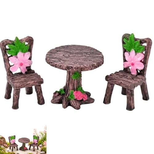 Miniature Furniture Set, Mini Table and Chairs, Wooden Garden Decor for Tiny Houses, Micro Landscape Accessories (C-1) - color: C-1