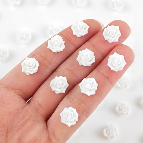 200 Pieces Tiny White Rose Decor for Dollhouse Mini Resin Decor for Crafts Tiny Things for Fairy Garden Micro Landscaping Decoration - style: White Rose