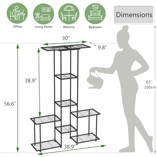 Plant Stand Indoor Outdoor, Metal 6 Tier Tall Hanging Plant Shelf for Multiple Flower Planter Large Heavy Duty Ladder Plant Holder for Garden, Black (y-201) - size: y-201